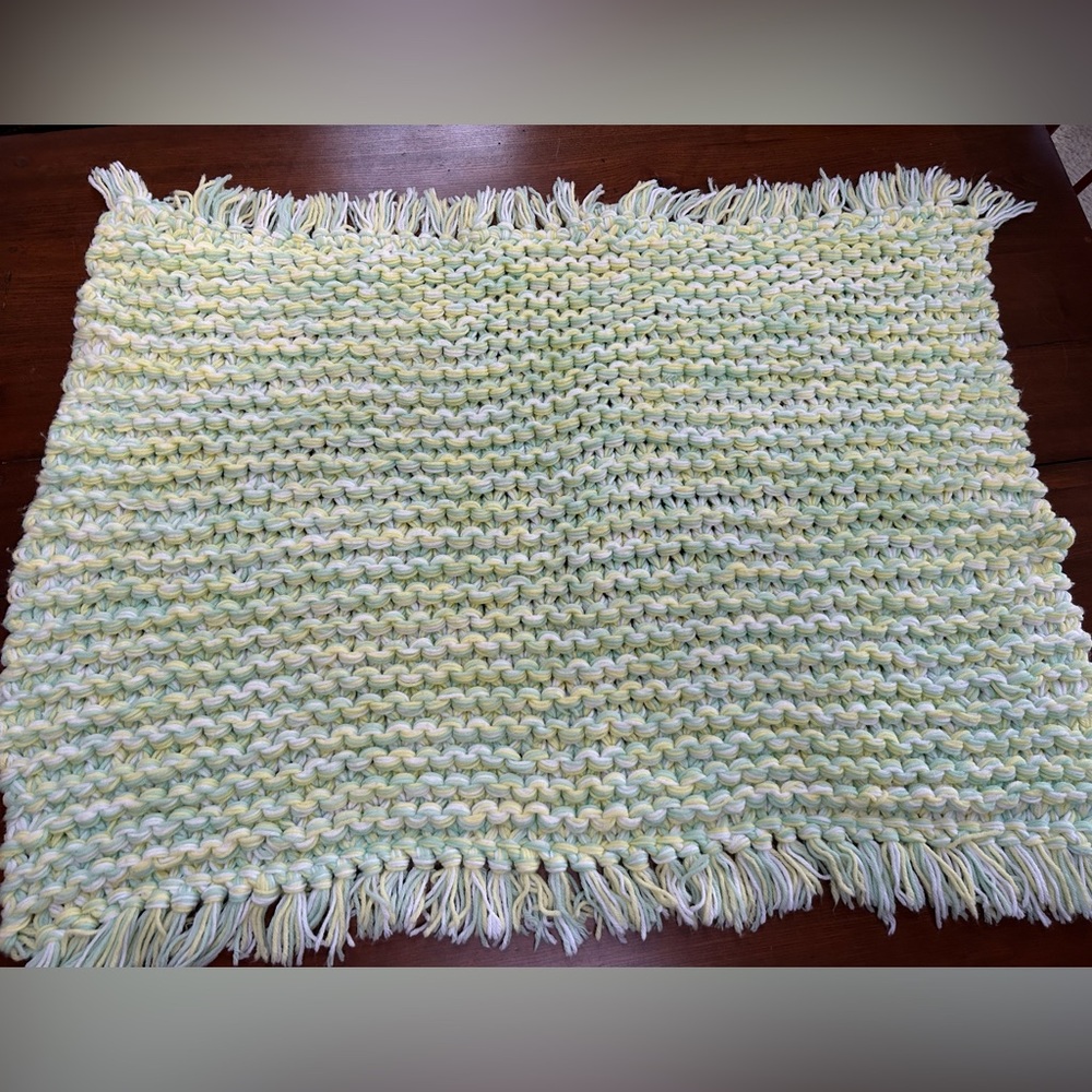 Handmade Green Cream Yellow Knitted Blanket-neutral color for unknown babygender
